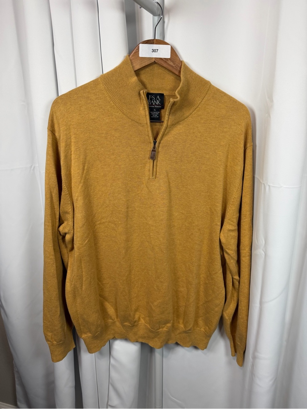 Jos A Bank Signature Collection Men XL Pima Cotton 1/4 Zip Sweater Mustard Gold